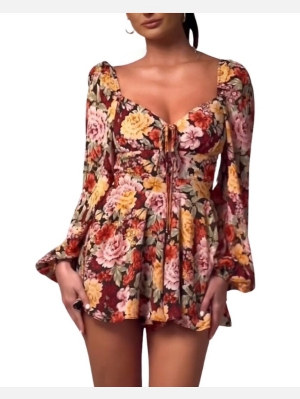 Showpo, Women's Floral Jumpsuit, Red and Orange Multi, Size 14